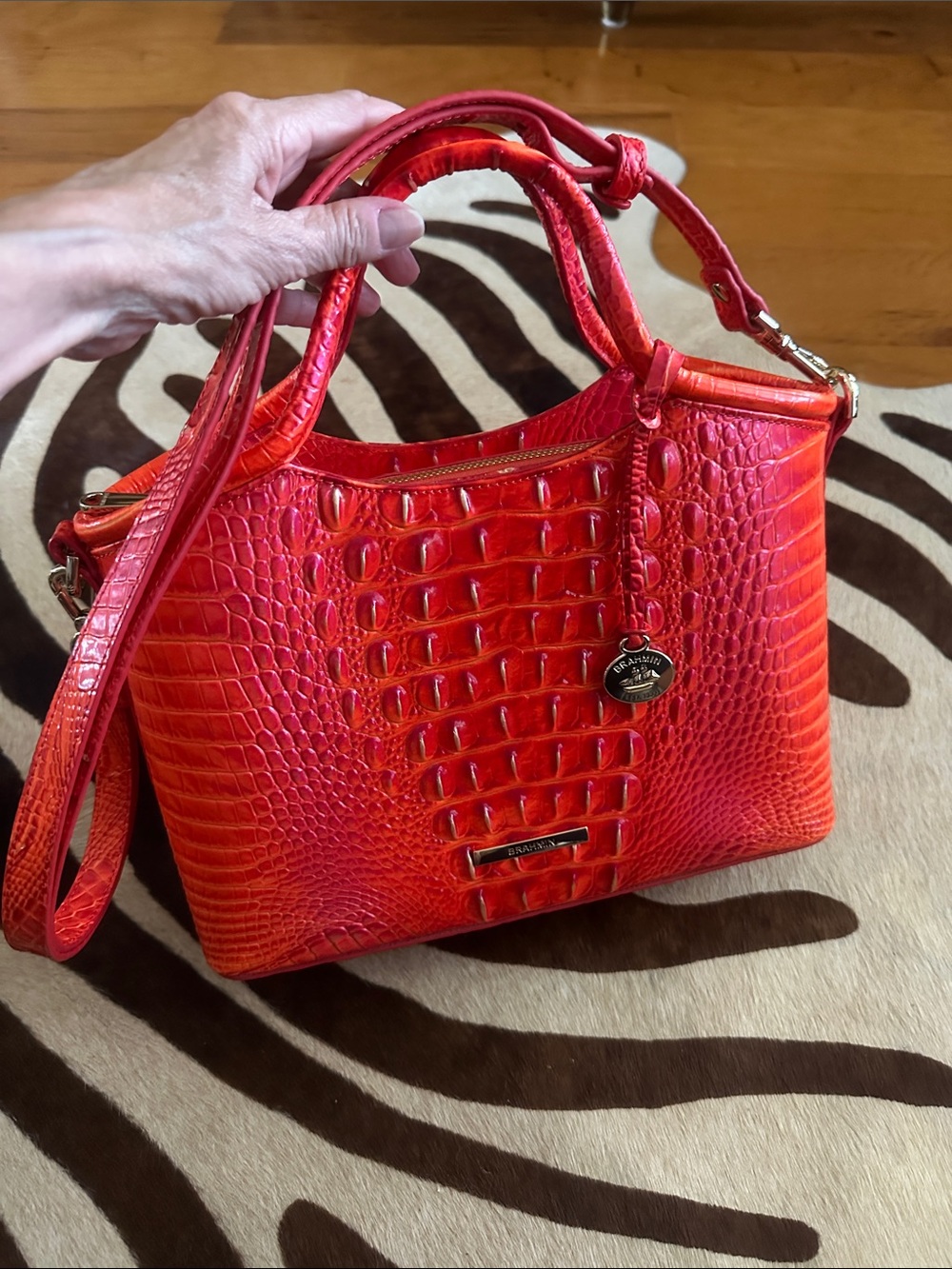 Brahmin Small Elaine Croc-Embossed Top-Handle Bag in Flame- Women Bags - Picture 2 of 9